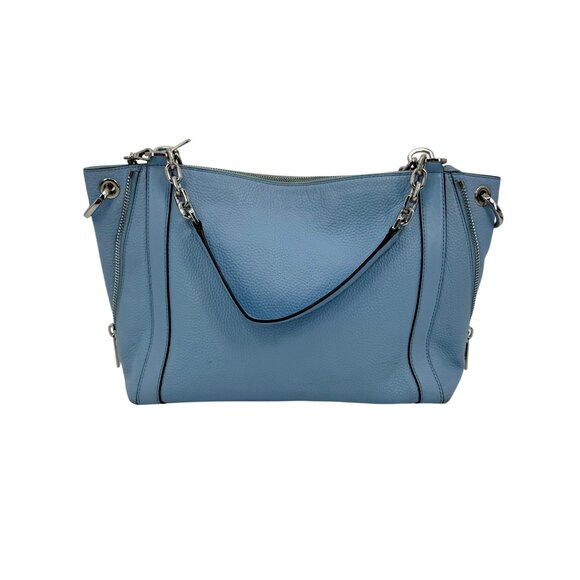 Michael Kors Blue Pebbled Leather Shoulder Bag With Chain Straps & MK Logo Charm - Picture 8 of 16